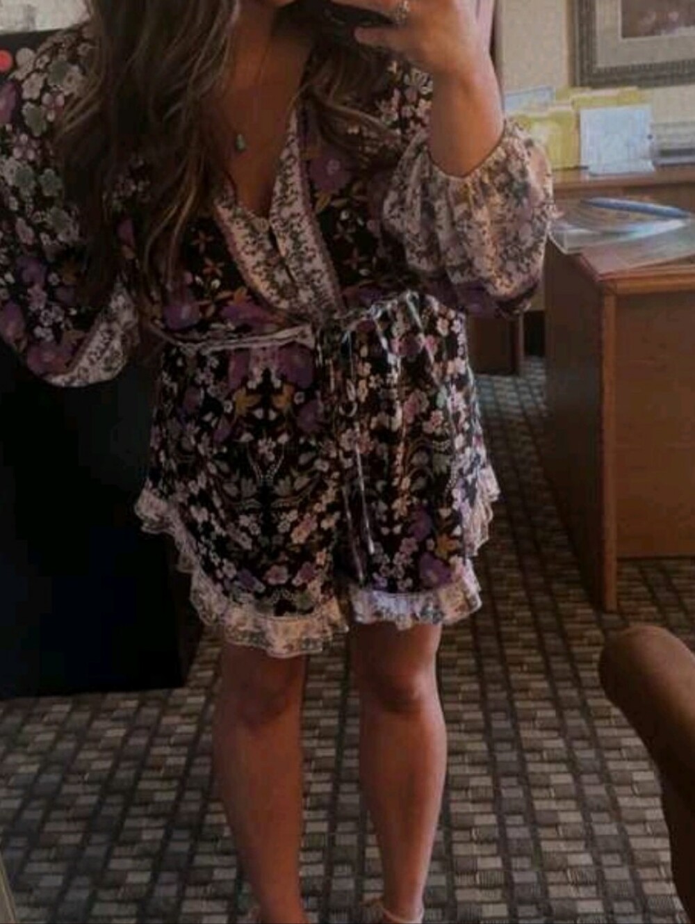 Purple Floral Boho V-Neck Peasant Romper - Picture 13 of 16